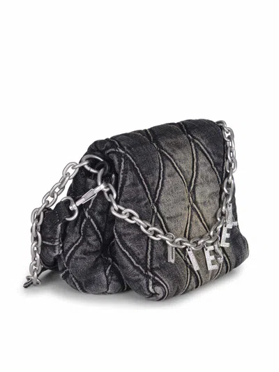Diesel Charm-d S-small Shoulder Bag In Quilted Denim In Black