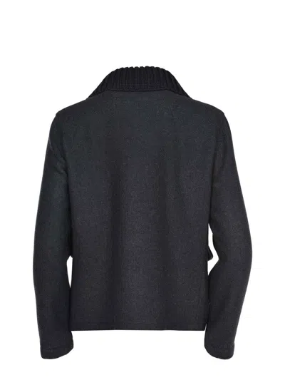 Fay Three-hook Wool Jacket With Removable Ribbed Collar And Iconic Closure In Black