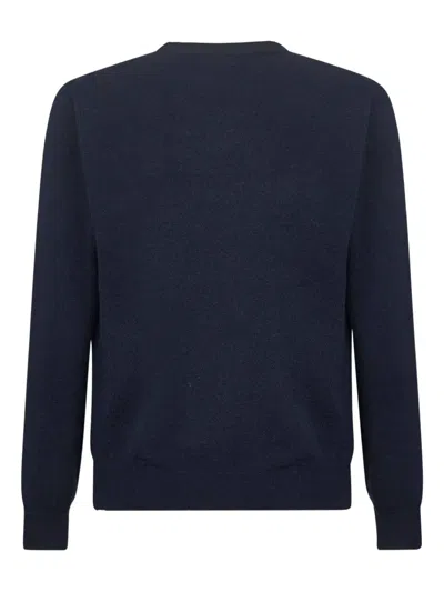 Mc2 Saint Barth Deep Navy Crew Neck Sweater With Bold Lettering In Blue