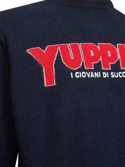 Mc2 Saint Barth Deep Navy Crew Neck Sweater With Bold Lettering In Blue