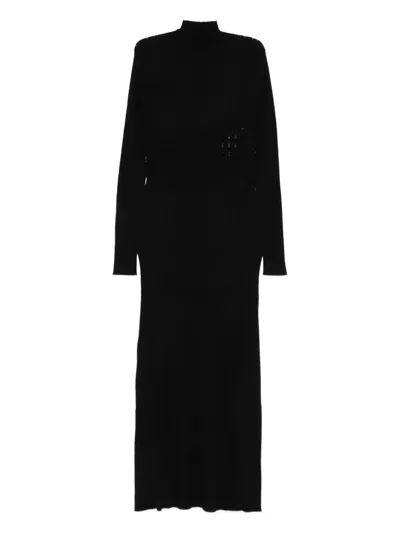 Twinset High-neck Ribbed Dress In Black