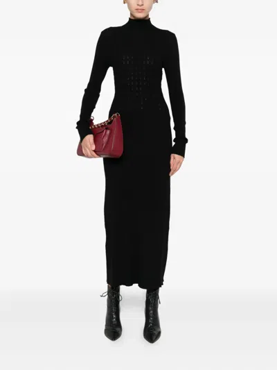 Twinset High-neck Ribbed Dress In Black