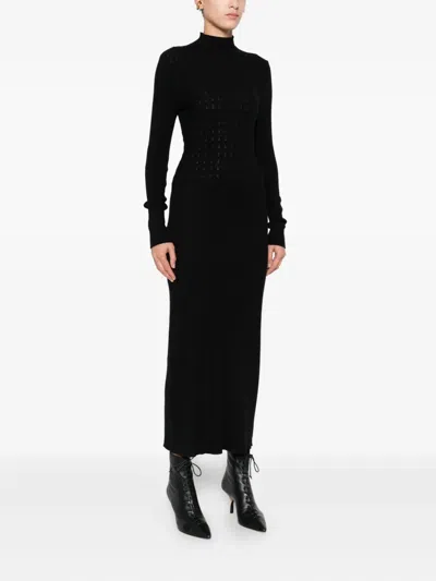 Twinset High-neck Ribbed Dress In Black