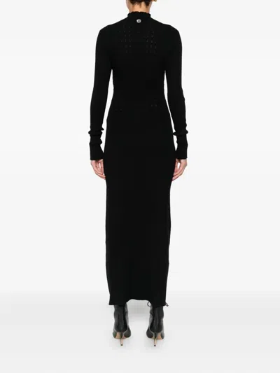 Twinset High-neck Ribbed Dress In Black