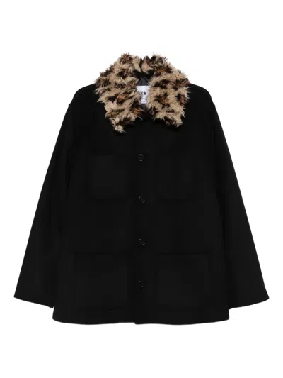 Msgm Faux-fur Collar Jacket In Black