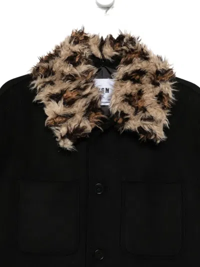 Msgm Faux-fur Collar Jacket In Black