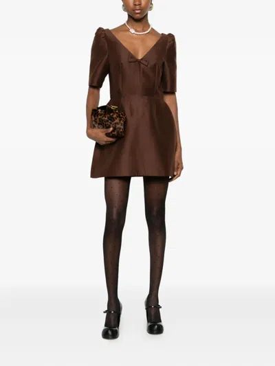 Shushu-tong Bow-detailing Puff-sleeve Dress In Brown