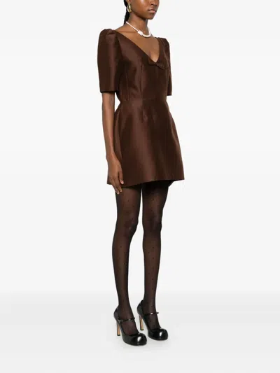 Shushu-tong Bow-detailing Puff-sleeve Dress In Brown