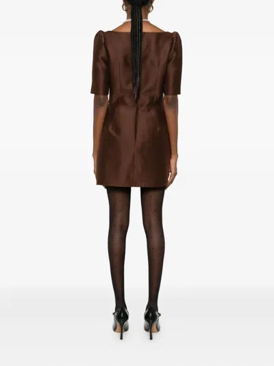 Shushu-tong Bow-detailing Puff-sleeve Dress In Brown