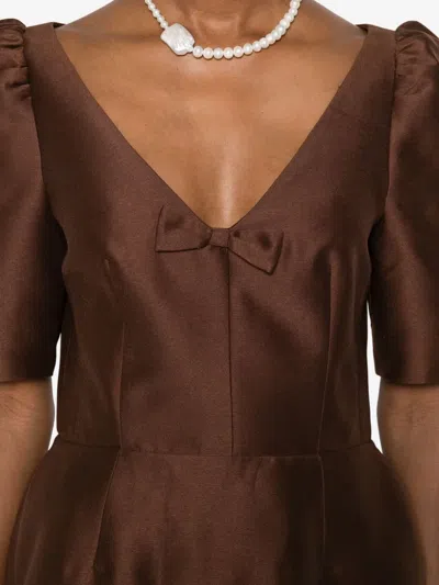 Shushu-tong Bow-detailing Puff-sleeve Dress In Brown