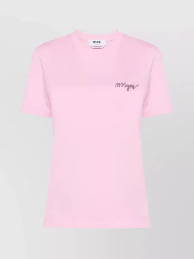 Msgm Short Sleeve Crew Neck T-shirt Design In Pink