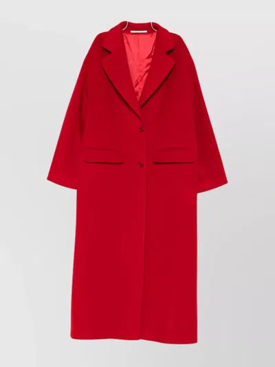 Tagliatore Long Wool Coat With Notched Lapels And Flap Pockets In Red
