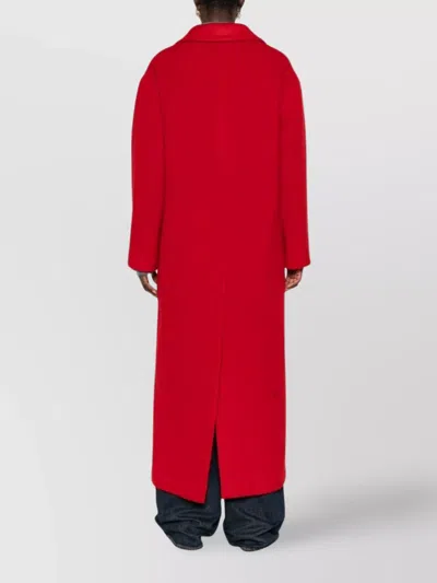 Tagliatore Long Wool Coat With Notched Lapels And Flap Pockets In Red