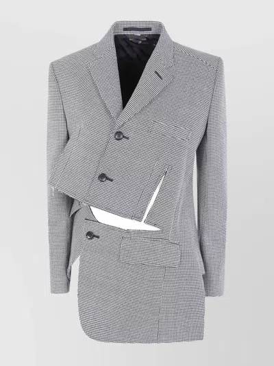 Comme Des Garçons Asymmetric Pied De Poule Blazer With Classic Collar And Distinctive Details In Blue