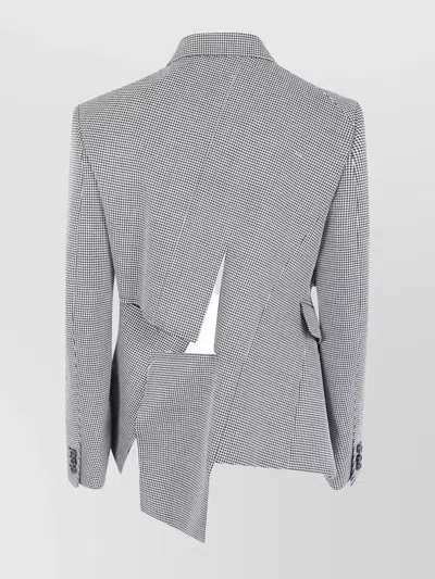 Comme Des Garçons Asymmetric Pied De Poule Blazer With Classic Collar And Distinctive Details In Blue