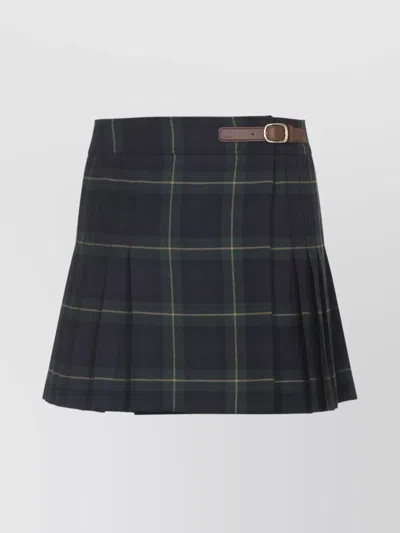 Celine Pleated Kilt Mini Skirt Belt Detail In Blue