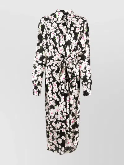 Msgm Floral Long Sleeve Dress With Waist Tie In Animal Print