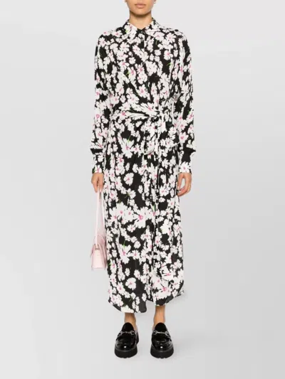 Msgm Floral Long Sleeve Dress With Waist Tie In Animal Print