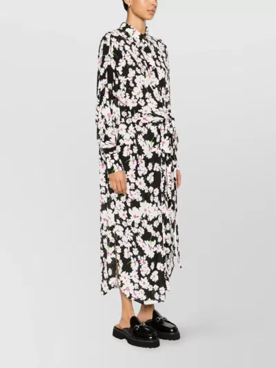 Msgm Floral Long Sleeve Dress With Waist Tie In Animal Print