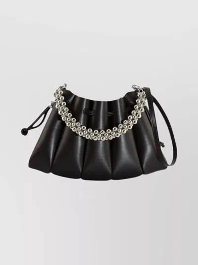 Themoirè Beaded Shoulder Bag Adjustable Strap In Black