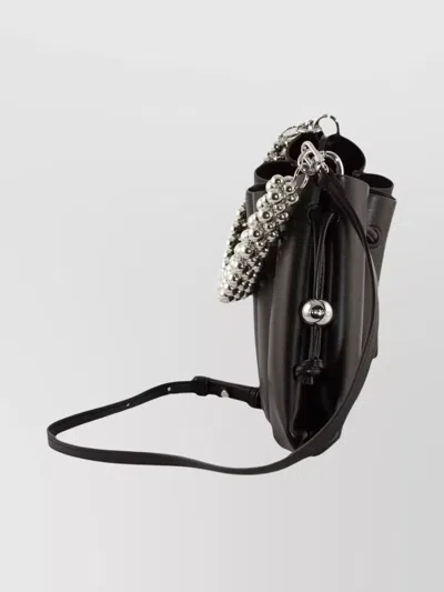 Themoirè Beaded Shoulder Bag Adjustable Strap In Black