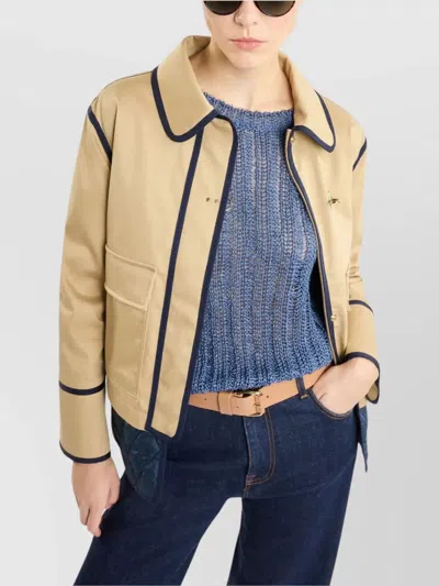 Fay Quilted Hem Coat Contrast Trim Front Pockets In Brown