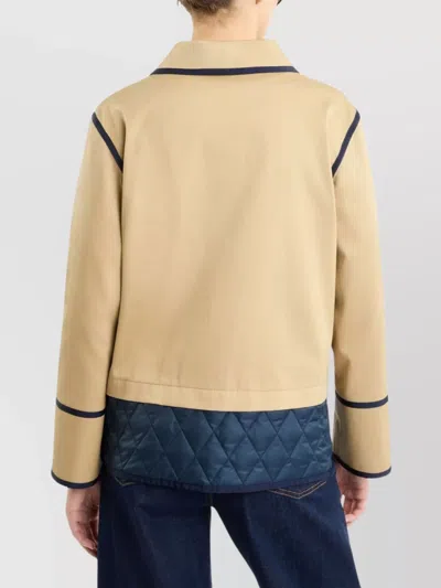 Fay Quilted Hem Coat Contrast Trim Front Pockets In Brown