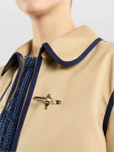 Fay Quilted Hem Coat Contrast Trim Front Pockets In Brown