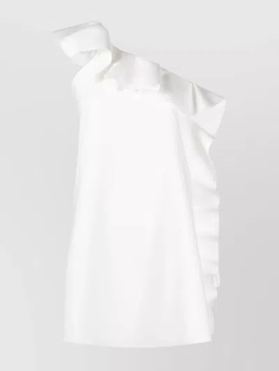 Msgm Asymmetric One-shoulder Mini Dress Ruffle Detail In White