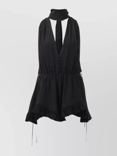 Chloé Jumpsuit With Choker Neck And Ruffle Hem In Black