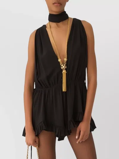 Chloé Jumpsuit With Choker Neck And Ruffle Hem In Black