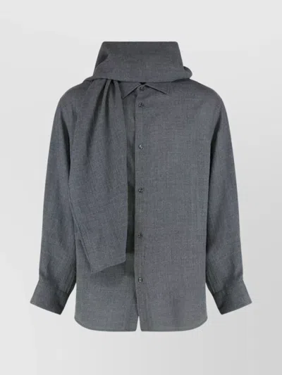 Darkpark George Shirt With Detachable Wool Scarf In Gray