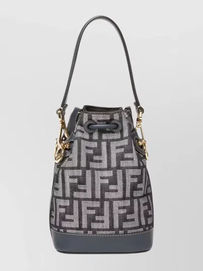 Fendi Women Mini Denim Effect Ff Jacquard Mon Tresor Bucket Bag In Gray