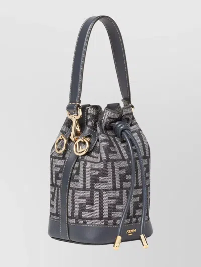 Fendi Women Mini Denim Effect Ff Jacquard Mon Tresor Bucket Bag In Gray