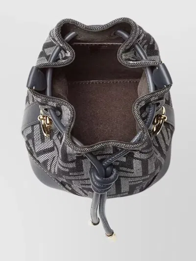 Fendi Women Mini Denim Effect Ff Jacquard Mon Tresor Bucket Bag In Gray