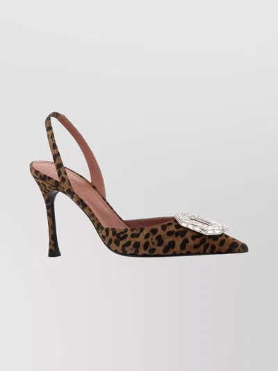 Amina Muaddi Pointed-toe Slingback Heels With Crystal Embellishment In Animal Print