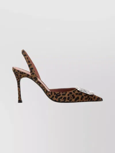 Amina Muaddi Pointed-toe Slingback Heels With Crystal Embellishment In Animal Print
