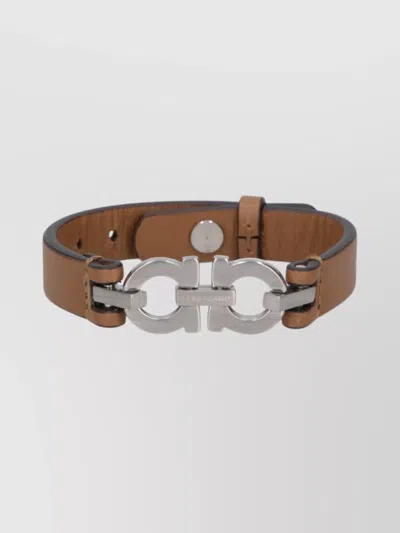 Ferragamo Leather And Metal Bracelet Accessory In Brown