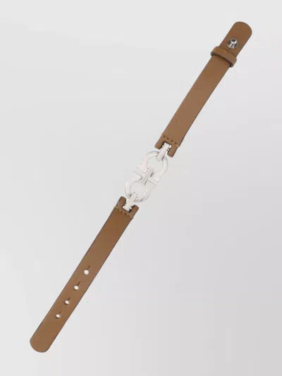 Ferragamo Leather And Metal Bracelet Accessory In Brown