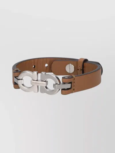 Ferragamo Leather And Metal Bracelet Accessory In Brown