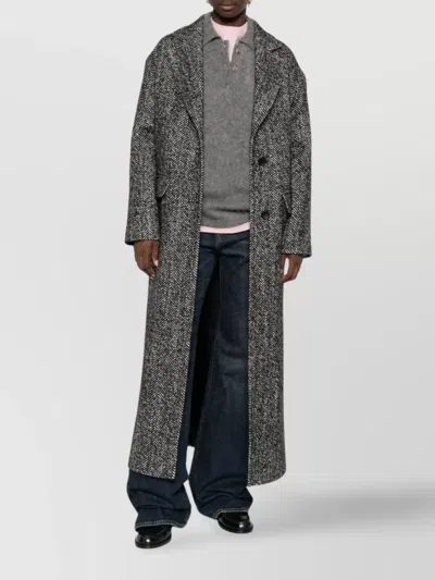 Tagliatore Black Chevron Wool Blend Amanda Coat In Gray