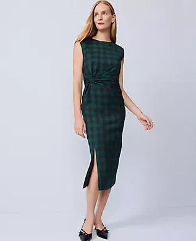 Ann Taylor Plaid Twist Sheath Dress In Green
