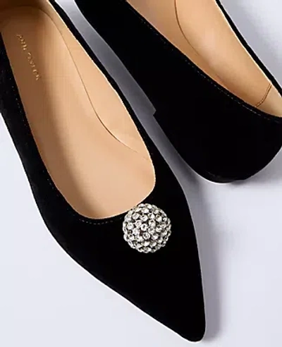 Ann Taylor Pointy Toe Embellished Velvet Flat In Black