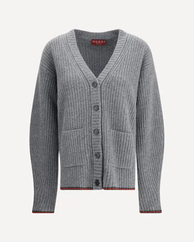 Gucci Womens Dusty Dark Grey Mc Oversized Rib Wool Knitted Cardigan Xs In Gray