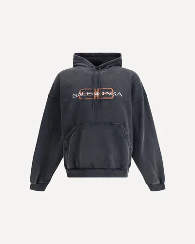 Balenciaga Hooded Sweatshirt Featuring Kangaroo Pocket In Black