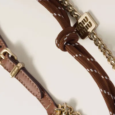 Miu Miu Leather, Cord And Metal Trick Keyring In Brown