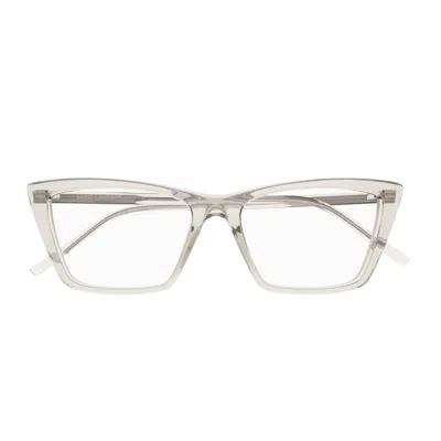 Saint Laurent Sl 737 Mica Thin Opt Linea Sl Logo 004 Beige Trasparent Glasses In Metallic
