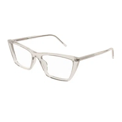 Saint Laurent Sl 737 Mica Thin Opt Linea Sl Logo 004 Beige Trasparent Glasses In Metallic