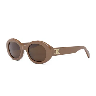 Celine Triomphe Cl40194u 45e Oval Sunglasses In Brown