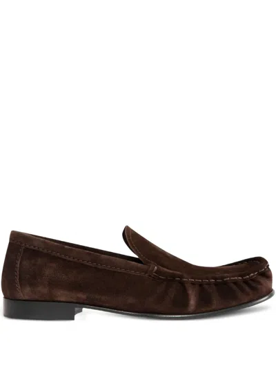 Miu Miu Suede Loafers With Flat Leather Sole In Burgundy
